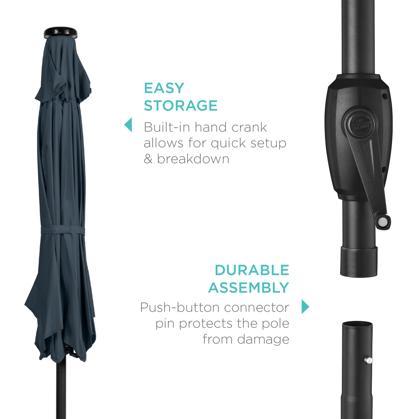 Best Choice Products 7.5ft Outdoor Solar Patio Umbrella for Deck, Pool w/ Tilt, Crank, LED Lights