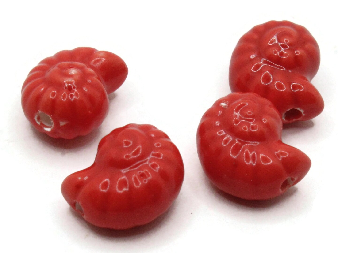 4 14mm Spiral Shell Red Porcelain Glass Beads