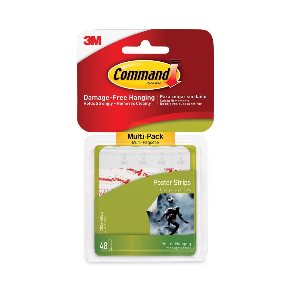 Command 0.63 in. x 1.75 in. Removable Poster Strips Value Pack Holds Up to 1 lbs. - White (48/Pack)
