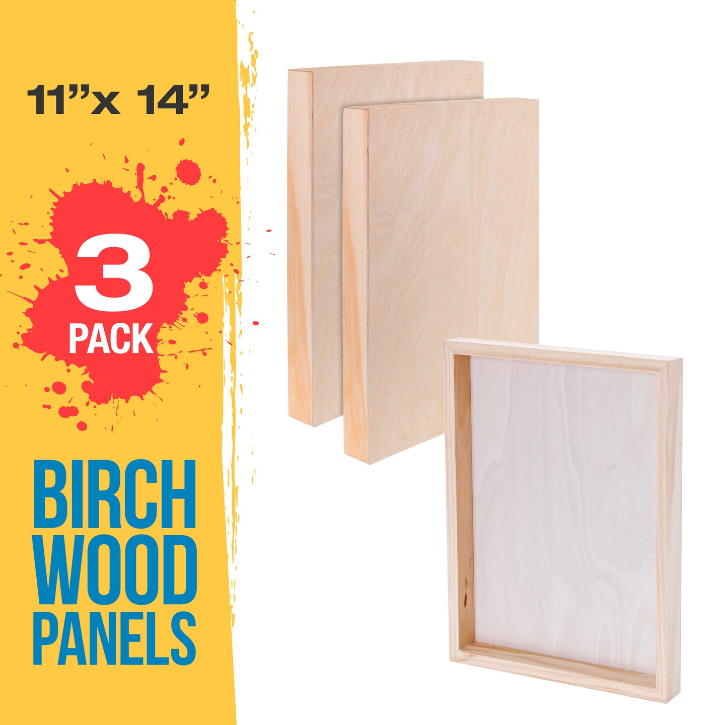 Unfinished Cradled Wood Panels for Painting, 3 Pack of 11x14 inch - Gallery Birch Wooden Canvas Boards 1-1/2&#x22; Deep - Mixed-Media Craft, Acrylic, Oil, Encaustic, Paint Pouring