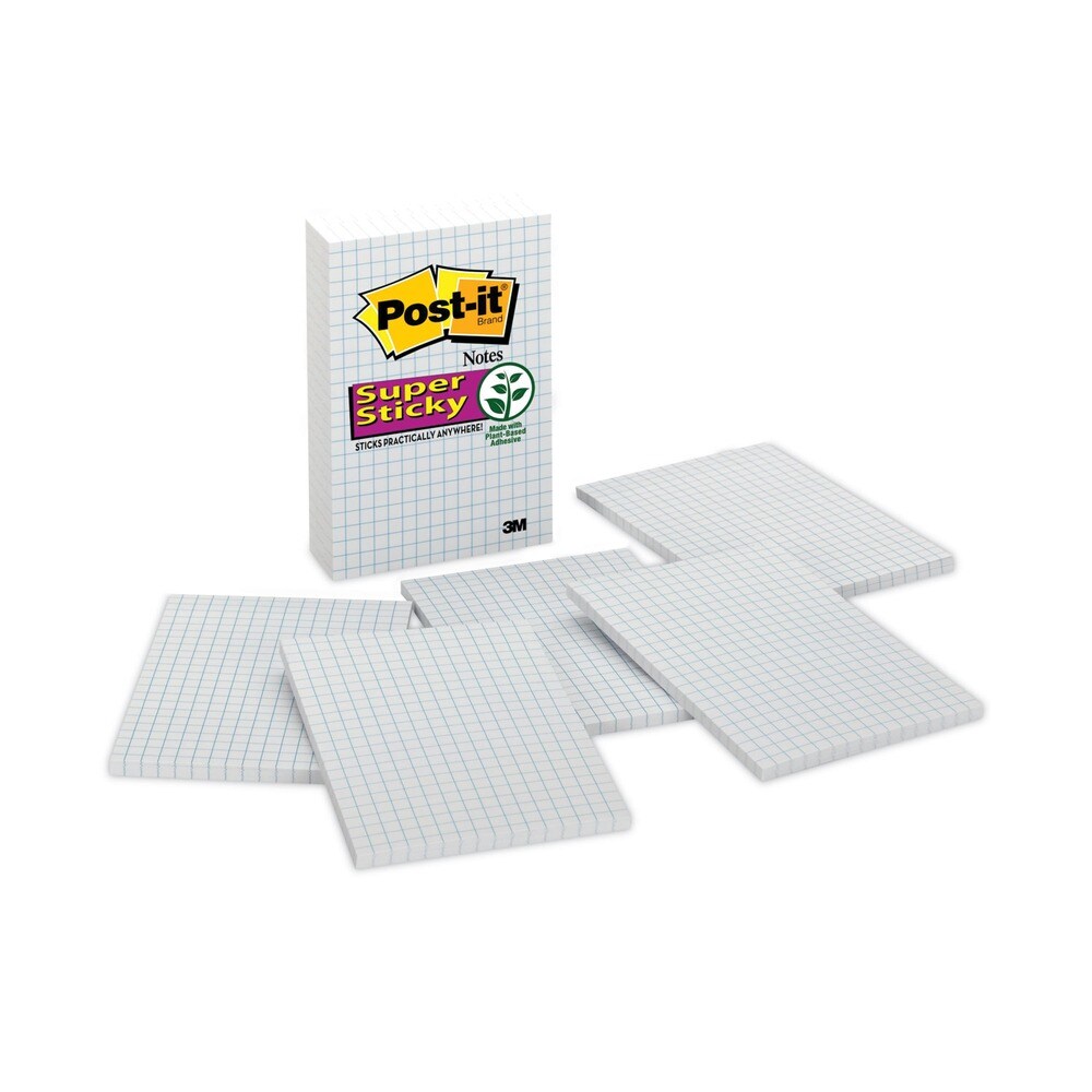 Post-it Notes Super Sticky 4 in. x 6 in. Quad Ruled Grid Notes - White ...