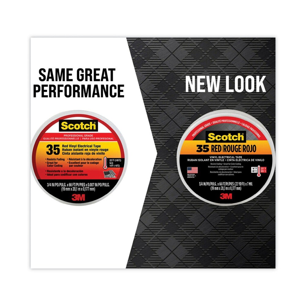 3M 3 in. Core 0.75 in. x 66 ft. Red 35 Vinyl Electrical Color Coding Tape