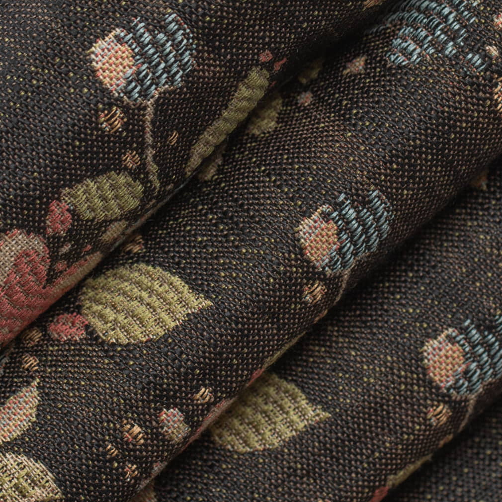 Onyx - Black,Blue,Coral & Peach Floral Upholstery Fabric 54 Inches"