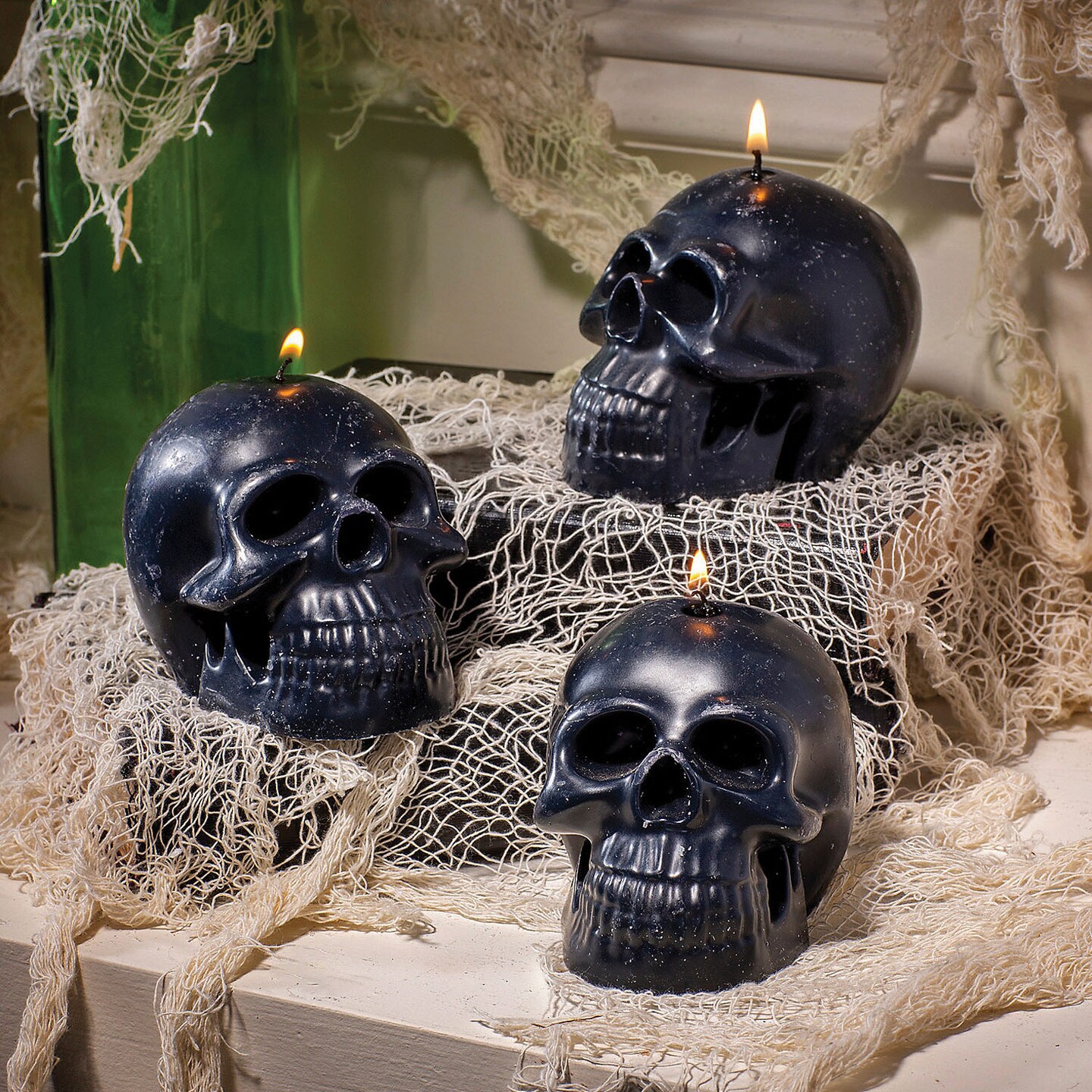4&#x22; Black Skull-Shaped Wax Candles - 3 Pc