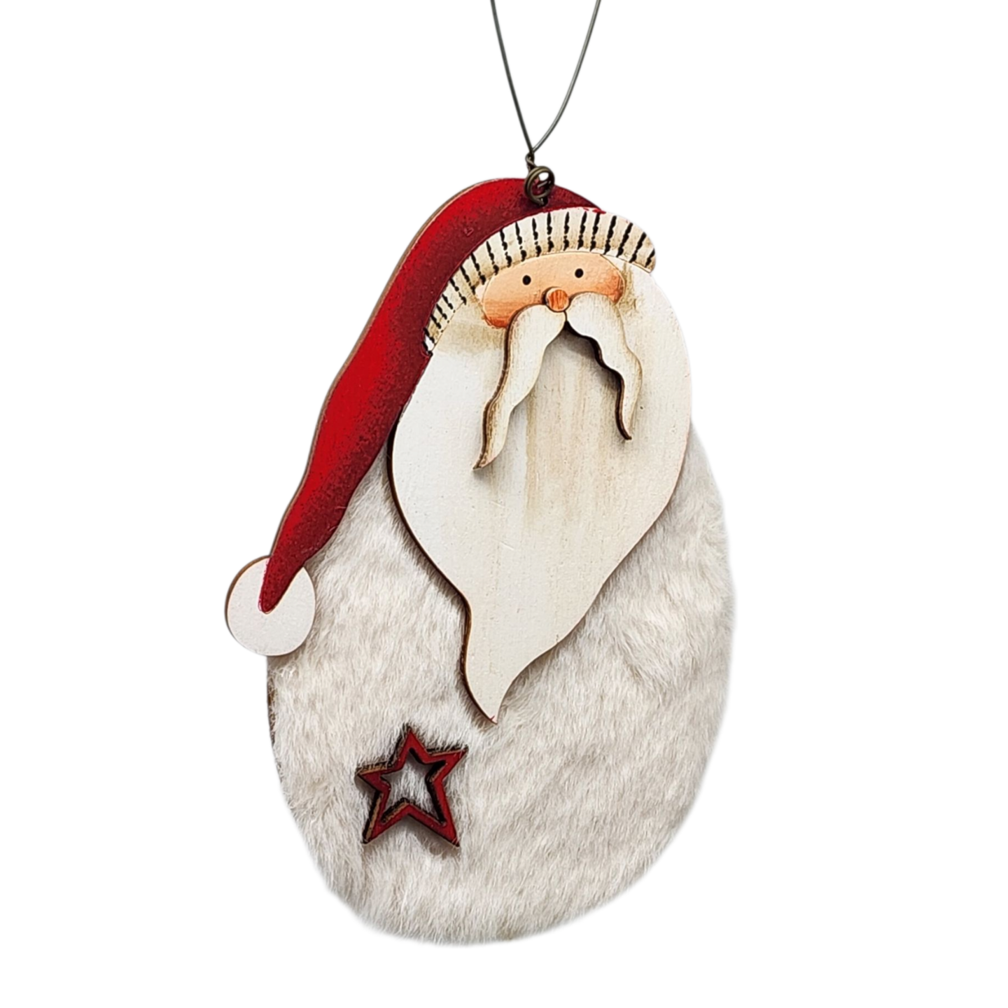 Fuzzy Wooden Santa Ornament - 5 Inches | Michaels