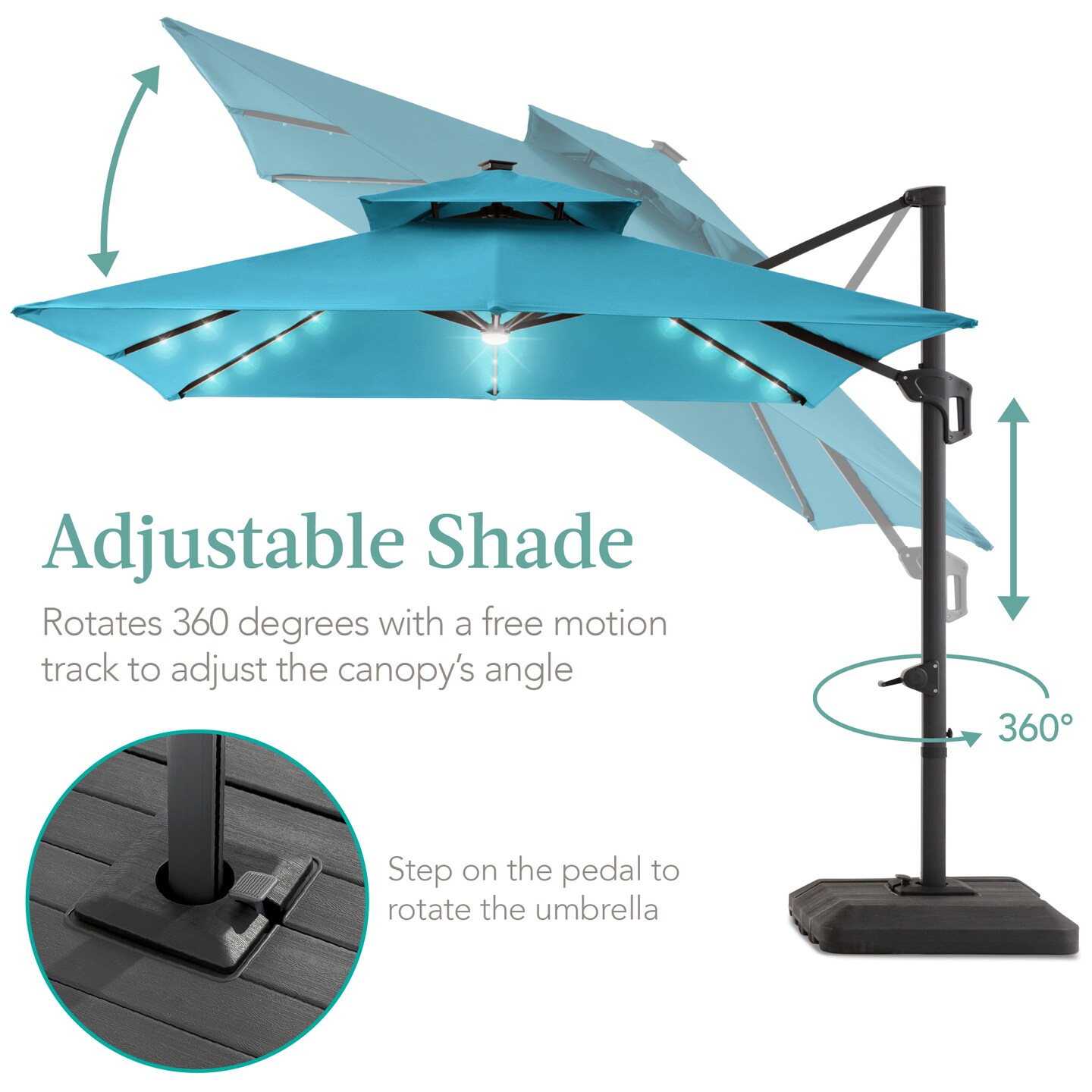 Best Choice Products 10x10ft 2-Tier Square Outdoor Solar LED Cantilever Patio Umbrella w/ Base Included
