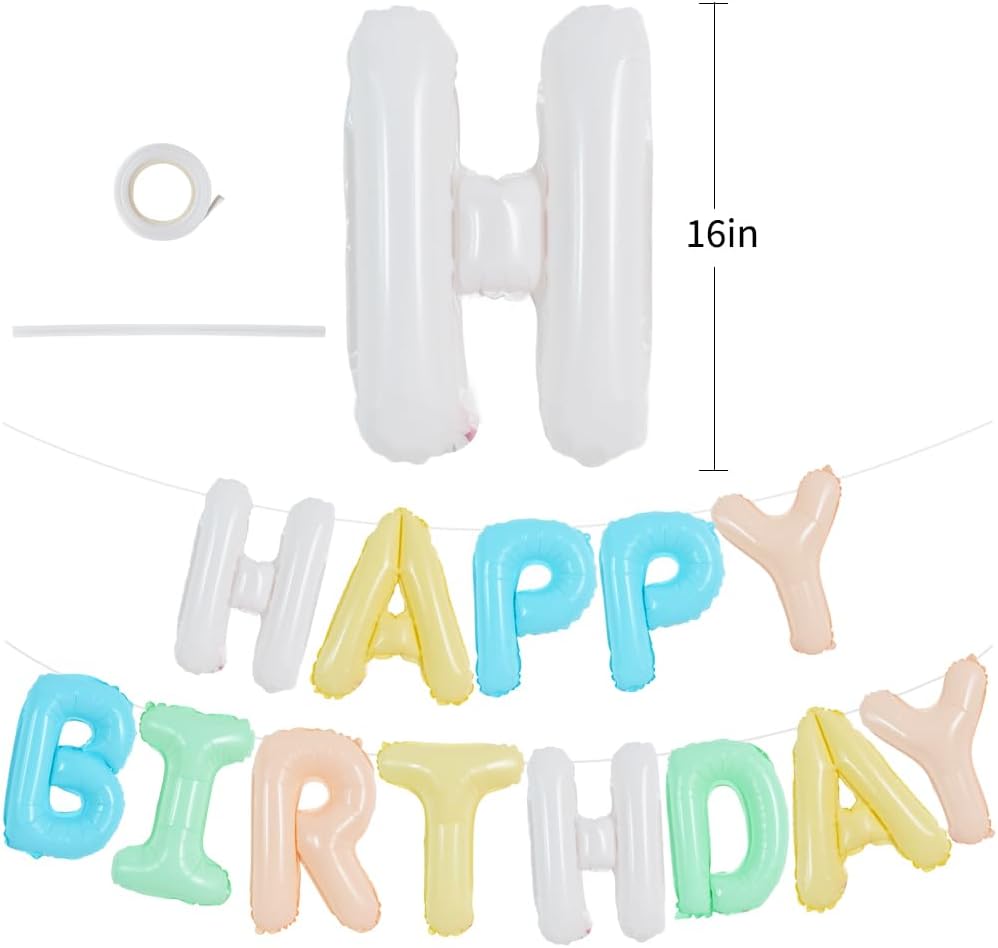 Light Colorful Happy Birthday Balloon Banner 16 Inch Mylar Foil Letters Birthday Sign Bunting for Girls Boys Kids &#x26; Adults Birthday Decorations and Party Supplies