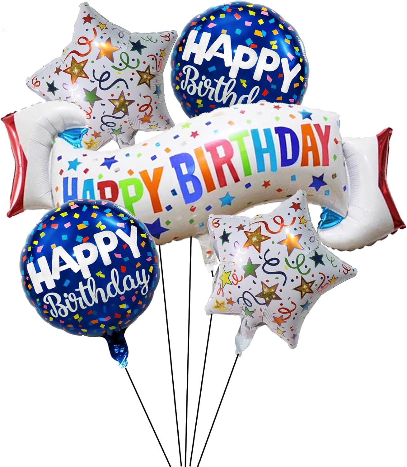 Birthday Decoration Set Colorful Happy Birthday Banner Balloon,Star and Circle Mylar Foil Balloon for Girls Boys Kids &#x26; Adults Birthday Decorations and Party Supplies 5PCS