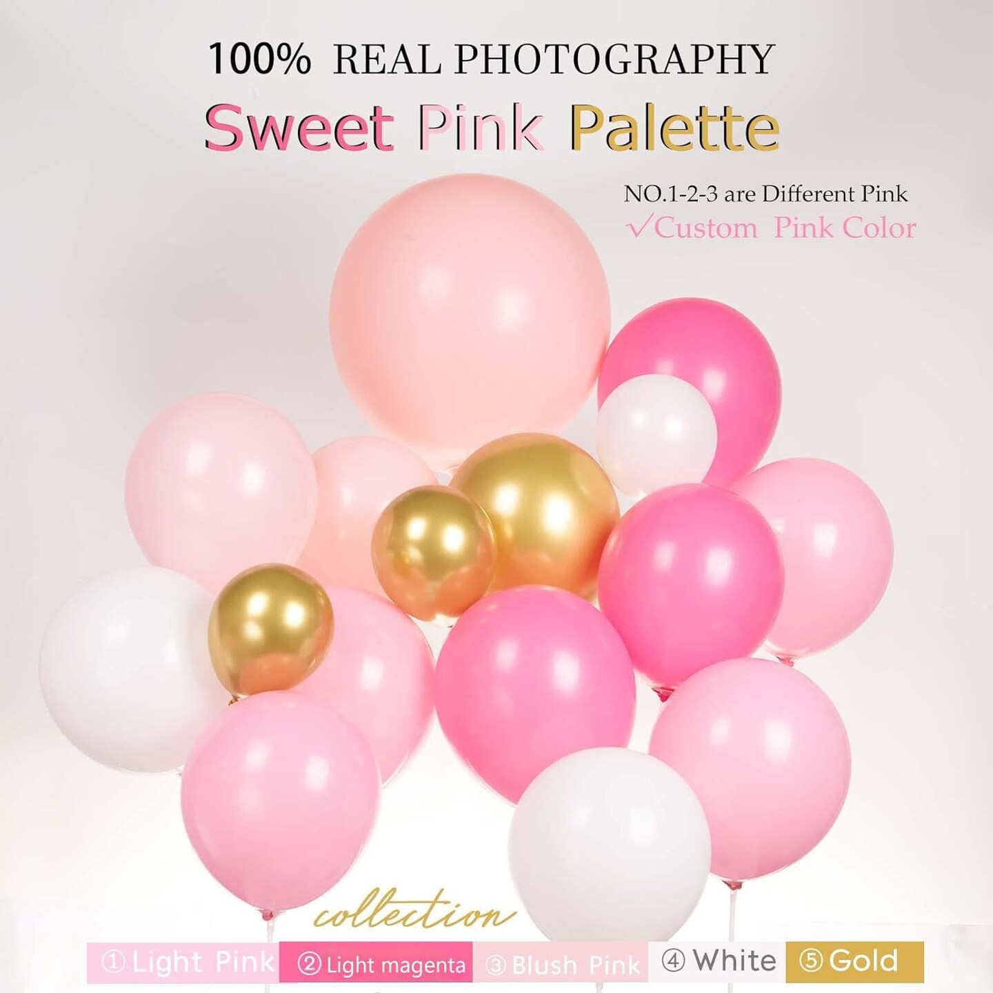 Pink Gold Balloon garland kit 135Pcs Pastel Pink and Gold white balloons for Girl baby shower women Sweet 16/21th Birthday Mother&#x27;s Day Party Princess theme Decorations