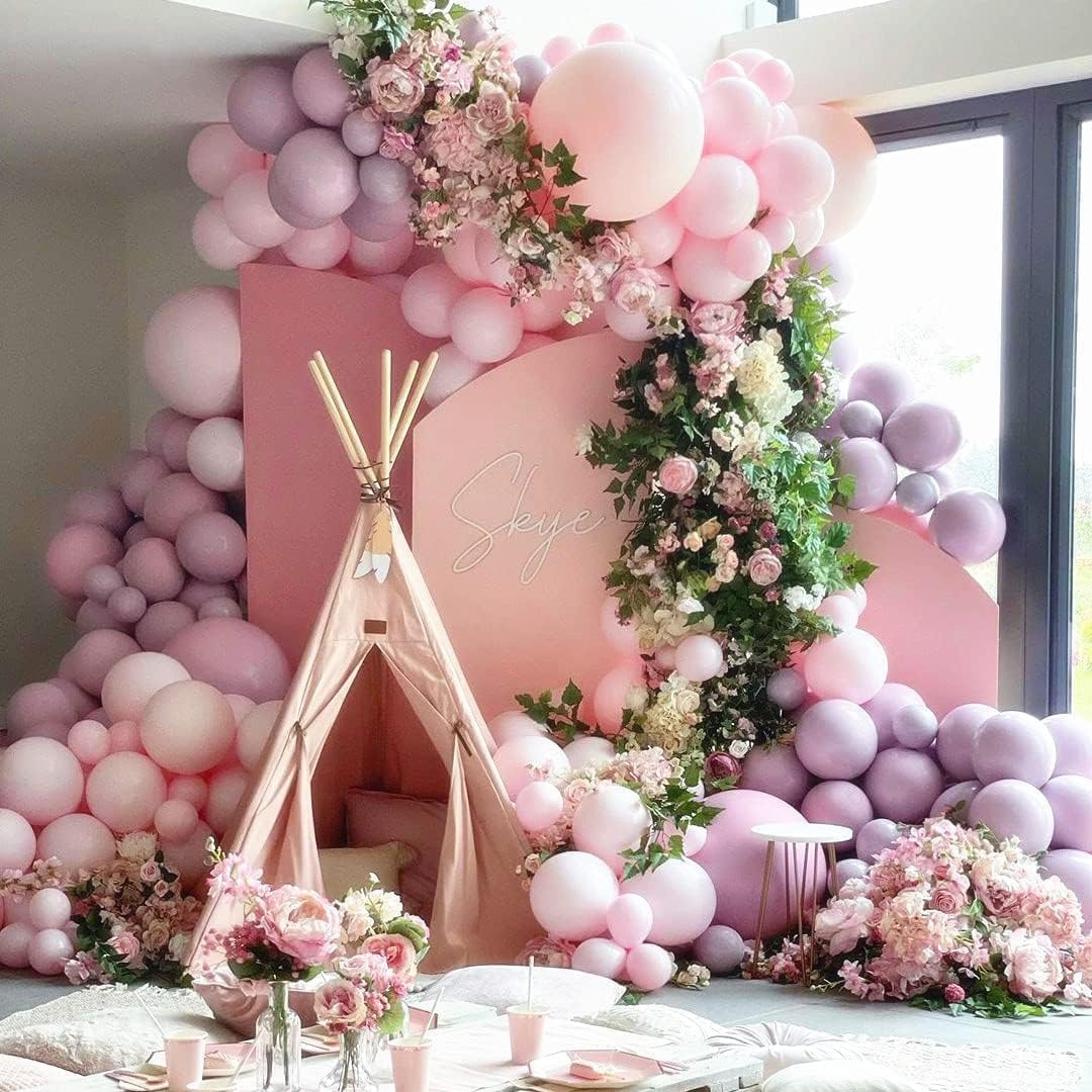 Pink Purple Balloon Garland Double Stuffed Lavender Party Balloon Macaron Light Pink Latex Pastel Balloons Arch Kit for Birthday Baby Shower Wedding Engagement Princess Party Decoration&#x2026;