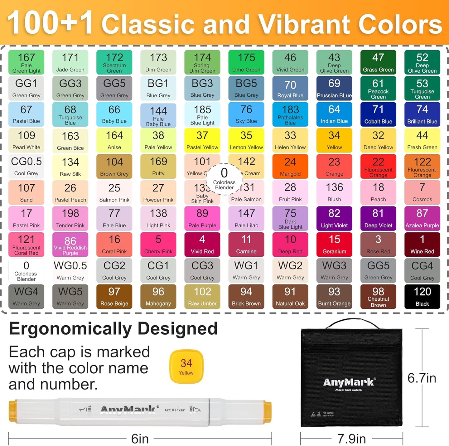 101-Color Dual-Tip Alcohol Marker Set – Brush & Chisel Tips with Case for Drawing & Coloring