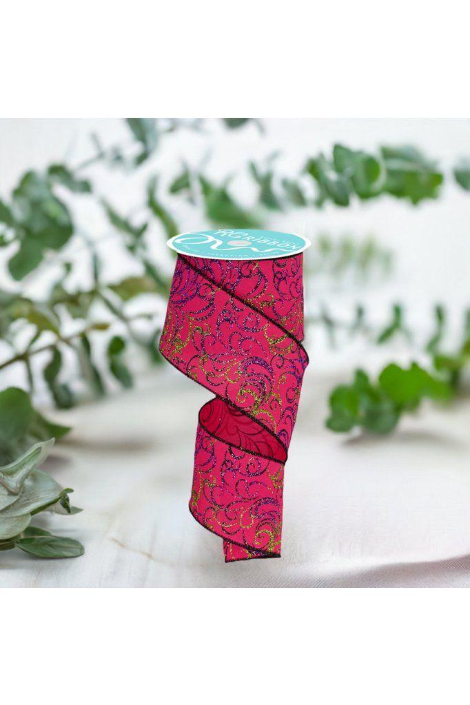 2.5&#x22; Multi Swirls Glitter Ribbon: Hot Pink/Lime/Black (10 Yard)