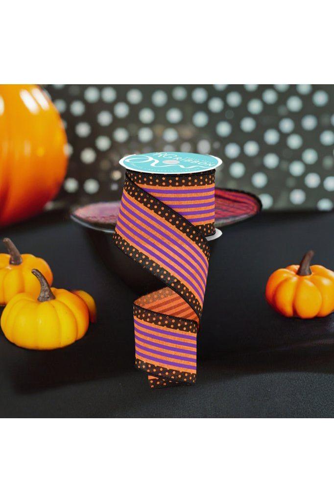2.5&#x22; Vertical Stripe Polka Dot Edge Ribbon: Orange, Purple, Black