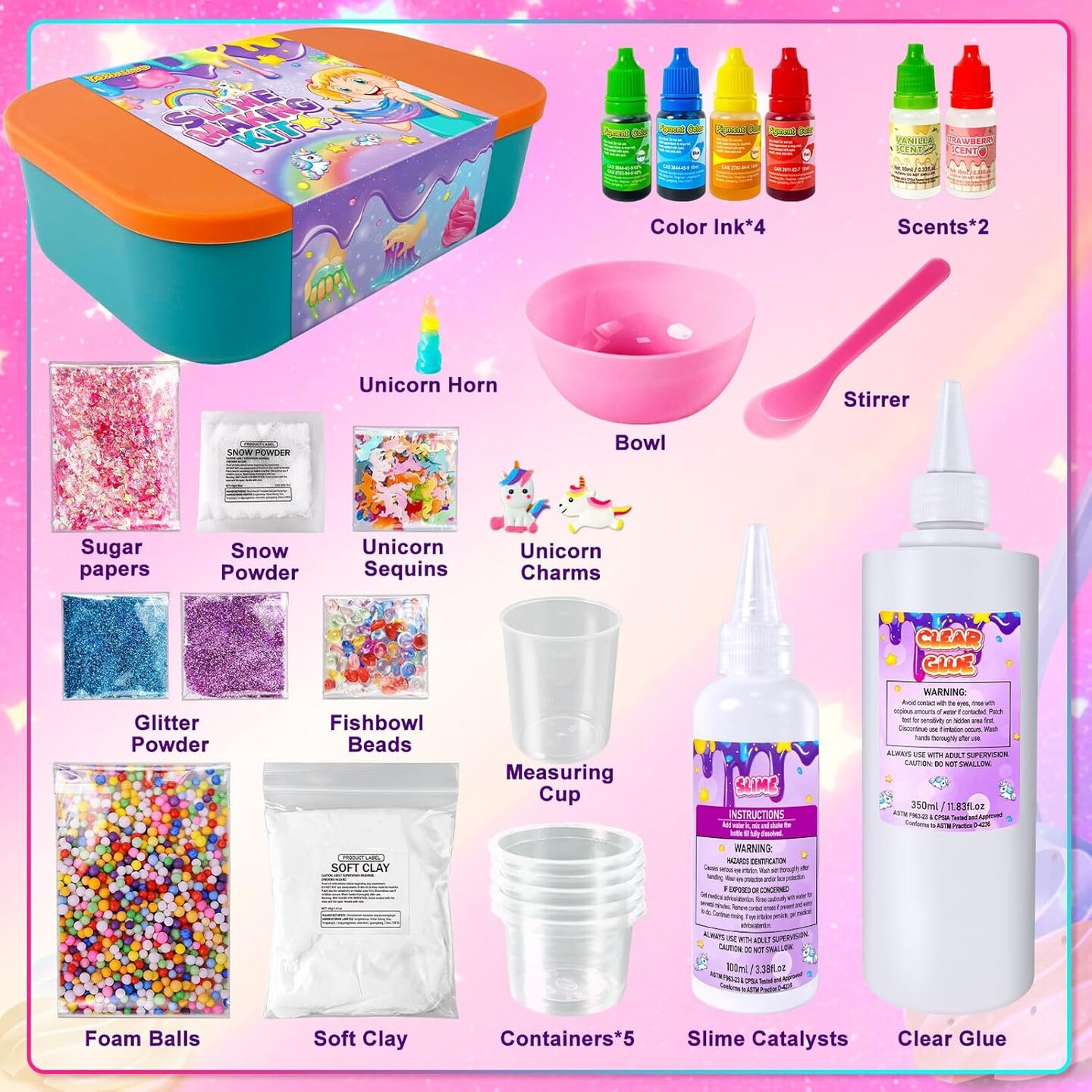 DIY Slime Kit, Slime Making Kit for Girls, Butter Slime, Foam Slime, Cloud Slime with Add-ins, Foam Balls, Charms, Glitters, Slime Party Favors Gift Toys for Kids 6-12