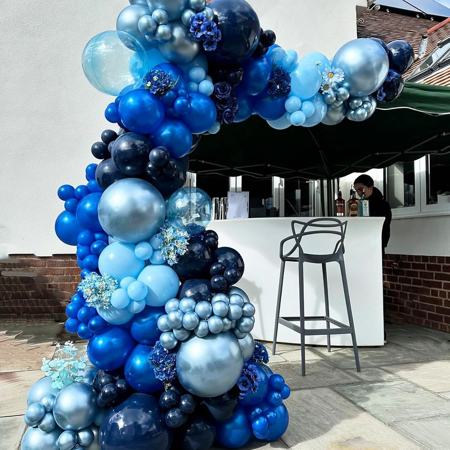 Blue Silver Balloons Set, 12 Inch Blue and Silver Balloons Dark Blue Party Balloons Metallic Blue Silver Latex Balloons