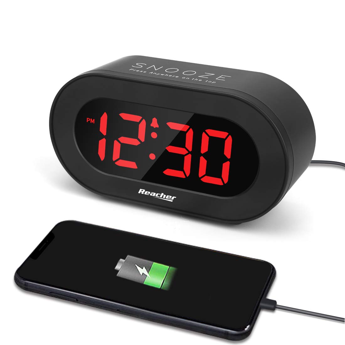 Small LED Digital Alarm Clock with Simple Operation, Full Range Brightness Dimmer, USB Phone Charger Port, Easy Snooze, Adjustable Alarm Volume, Outlet Powered for Bedrooms Bedside(Black)