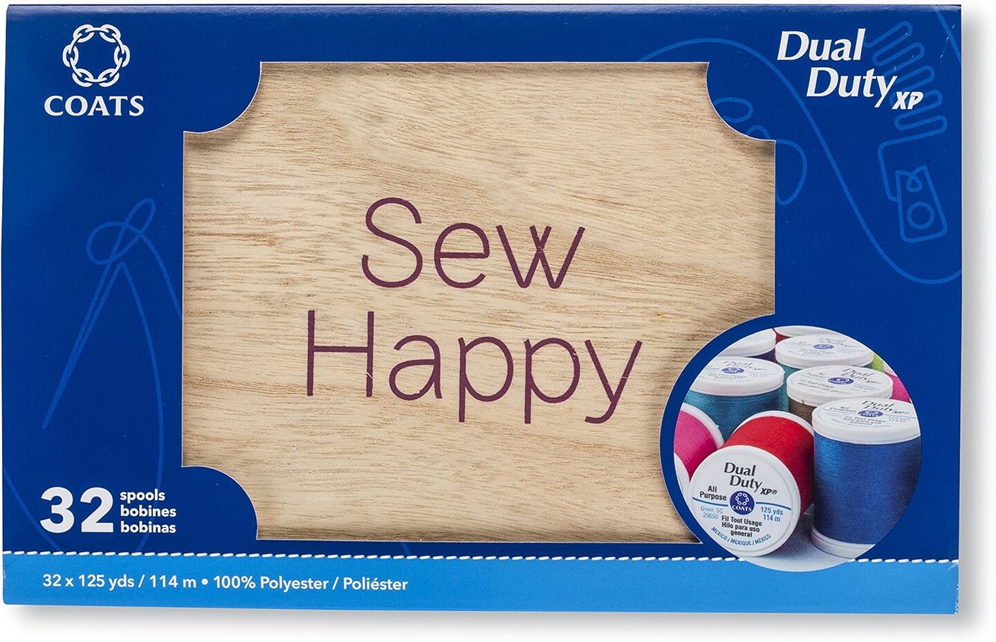 Coats & Clark Sewing Thread & Sew Happy Wooden Gift Box - 32 Spools