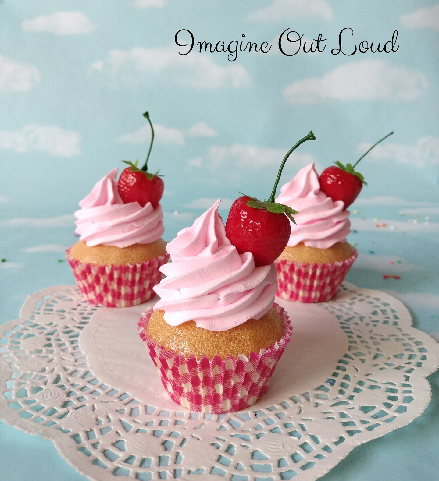 Fake Cupcake Pink Strawberry Gingham Faux Photo Prop Kitchen Decor SINGLE |  MakerPlace by Michaels