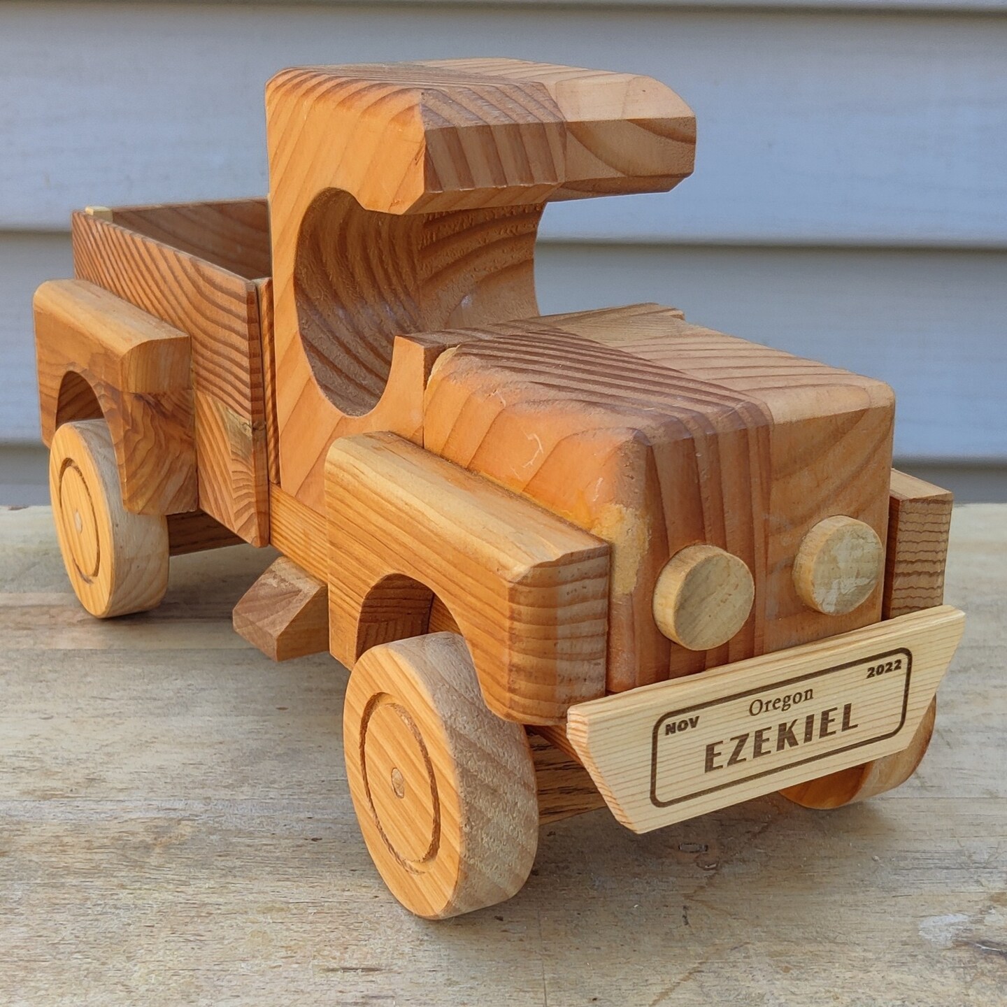 Old-School Wooden Personalized Handmade Pickup Truck, Kids Toy