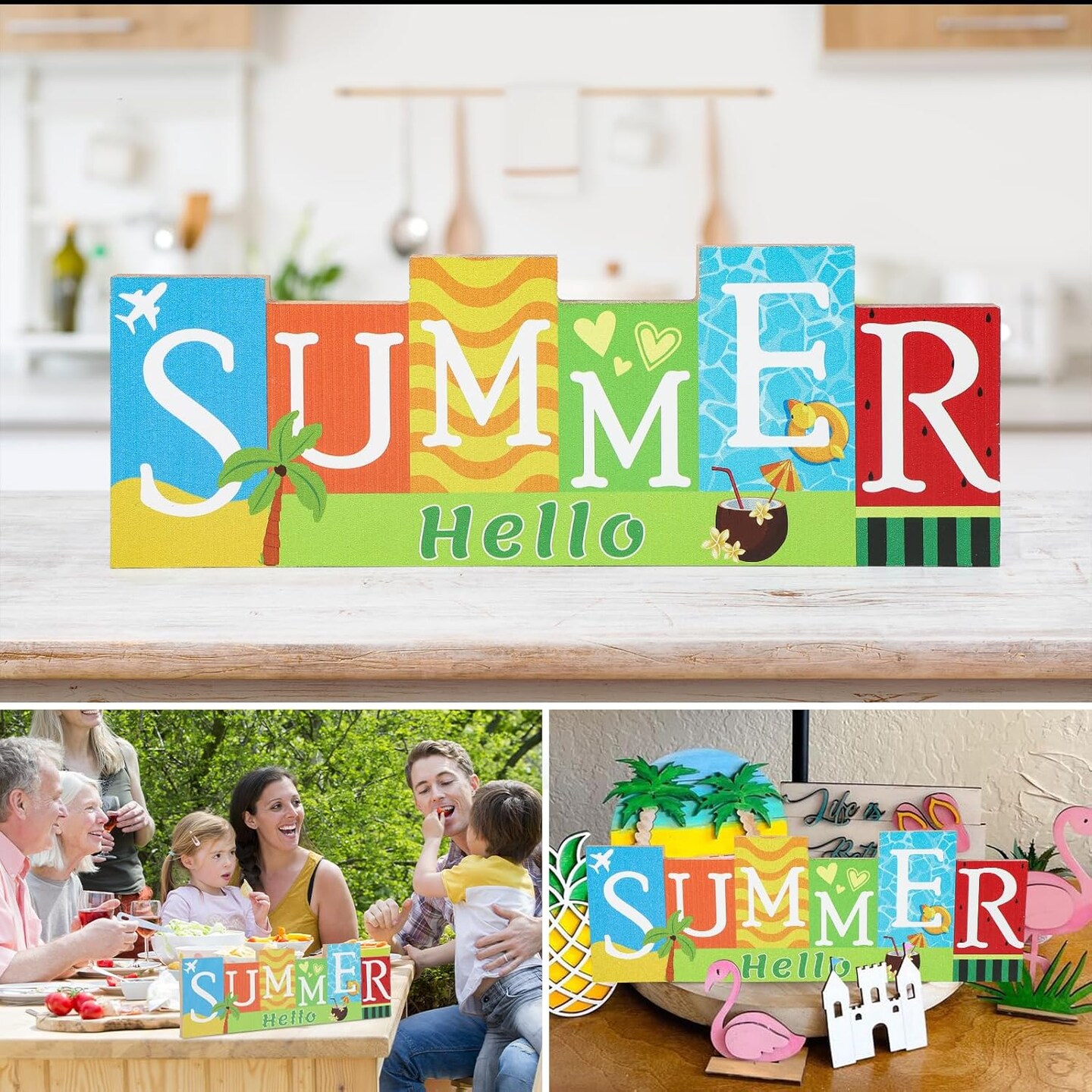 4th of July Decorations Wooden Table Sign Summer Decorations, Patriotic Independence Day Memorial Day Decorations Reversible Double-sided Different Theme Farmhouse Tabletop Centerpiece Decor