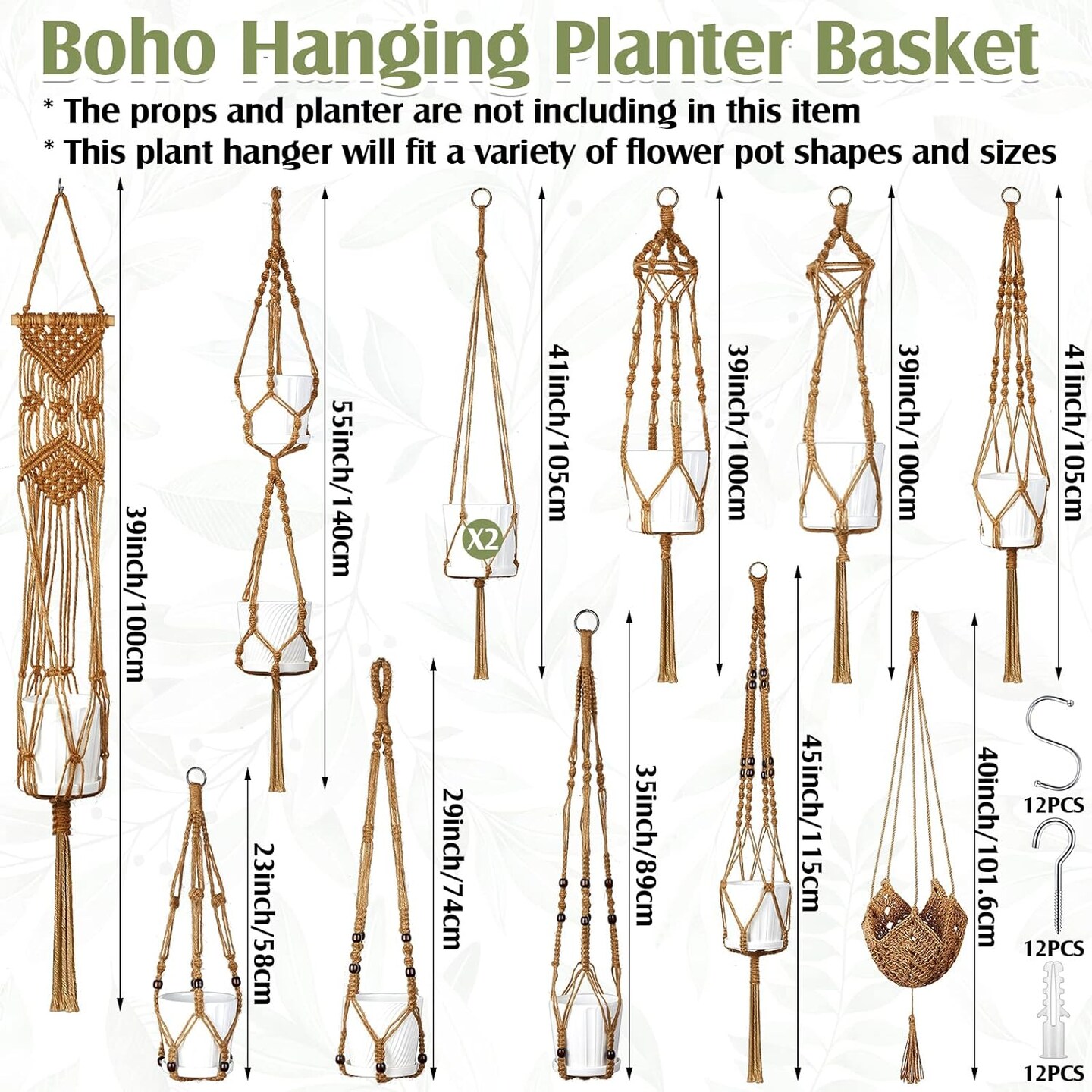12-Pack Handmade Macrame Plant Hangers – Boho Hanging Baskets for Indoor & Outdoor Flower Pots, Stylish Wall Décor and Planter Holders