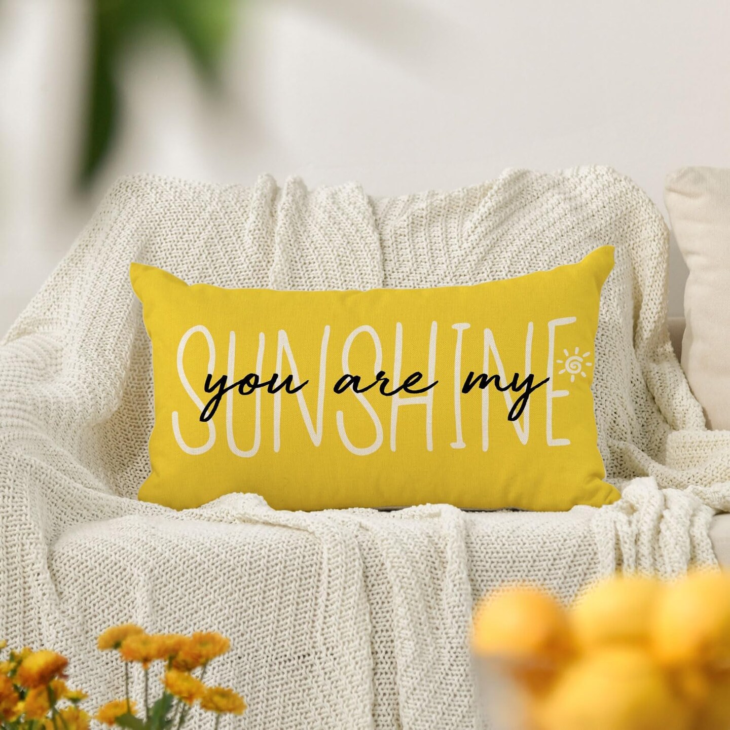 You are My Sunshine Summer Throw Pillow Cover, 12 x 20 Inch Yellow Cushion Case Decoration for Sofa Couch