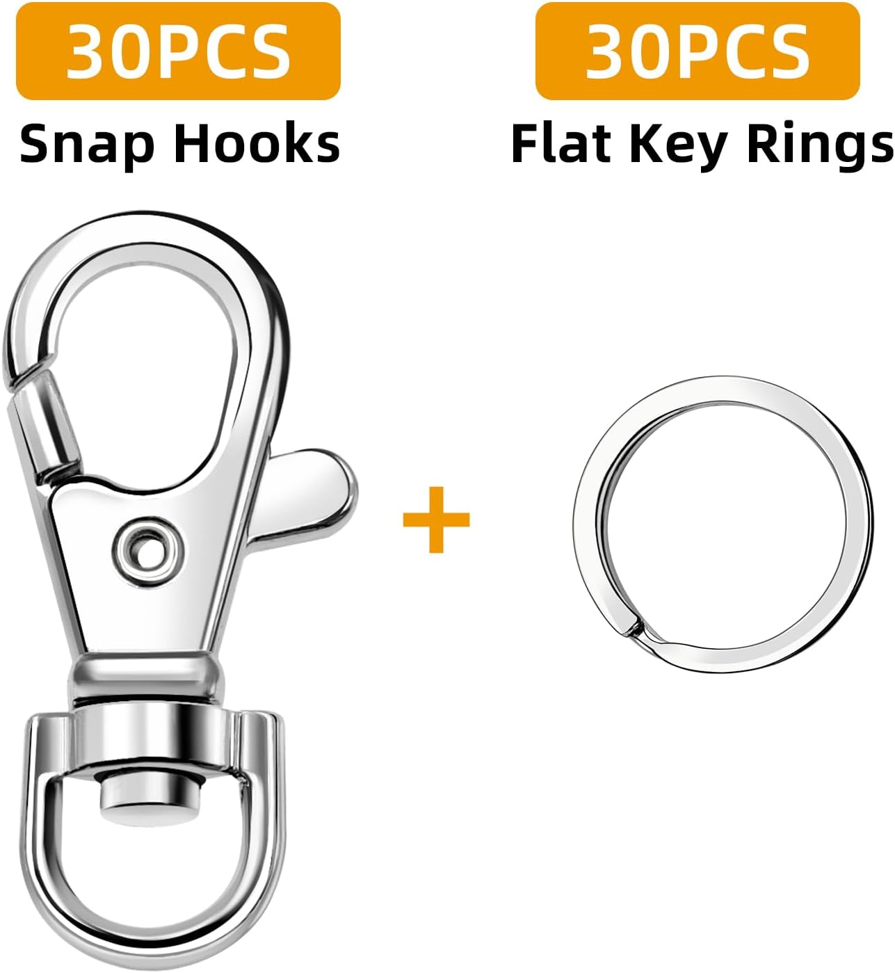 60PCS Metal Swivel Snap Hooks and Key Rings, 30PCS Lobster Claw Clasps and 30PCS Flat Key Rings for Key Chain Rings, Keychain Accessories, Keychain Rings Making kit(Silver)