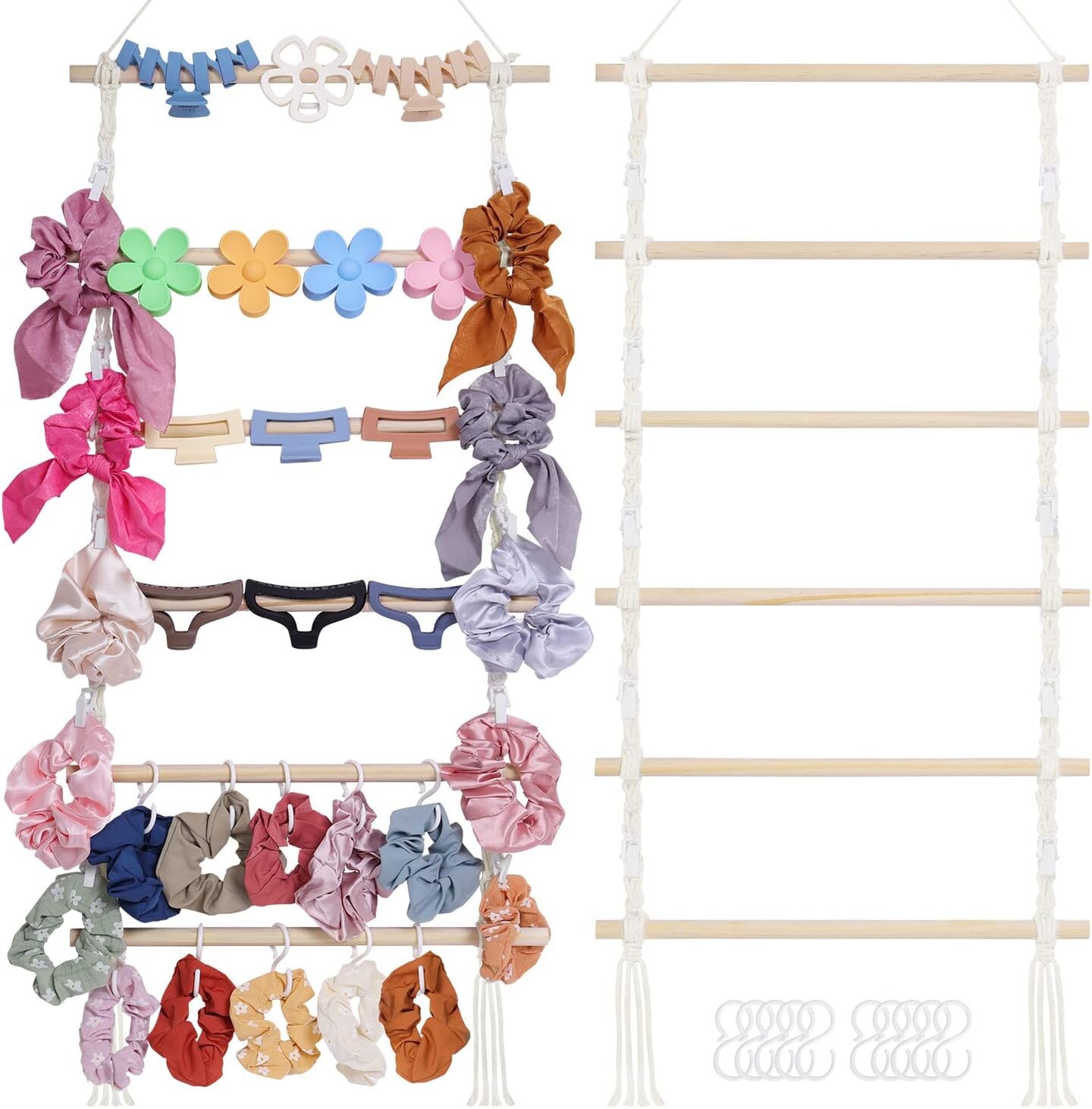 Macrame Hair Claw Clip Organizer, Hanging Bow Hanging Hair Clip Holder and Storage for Women Girls Hair Accessories, Boho Wall Decor, Suitable Home Door Closet Bedroom Decor