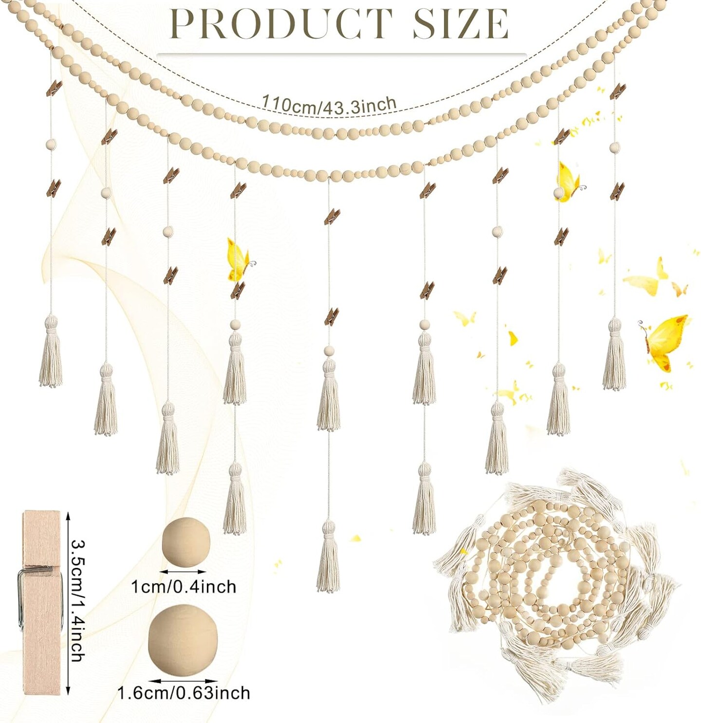 Hanging Photo Display Boho Macrame Photo Wall Hanging with 24 Wood Clips Macrame Collage Picture Frame with Wooden Beads Double Layer Room Decor Art Display