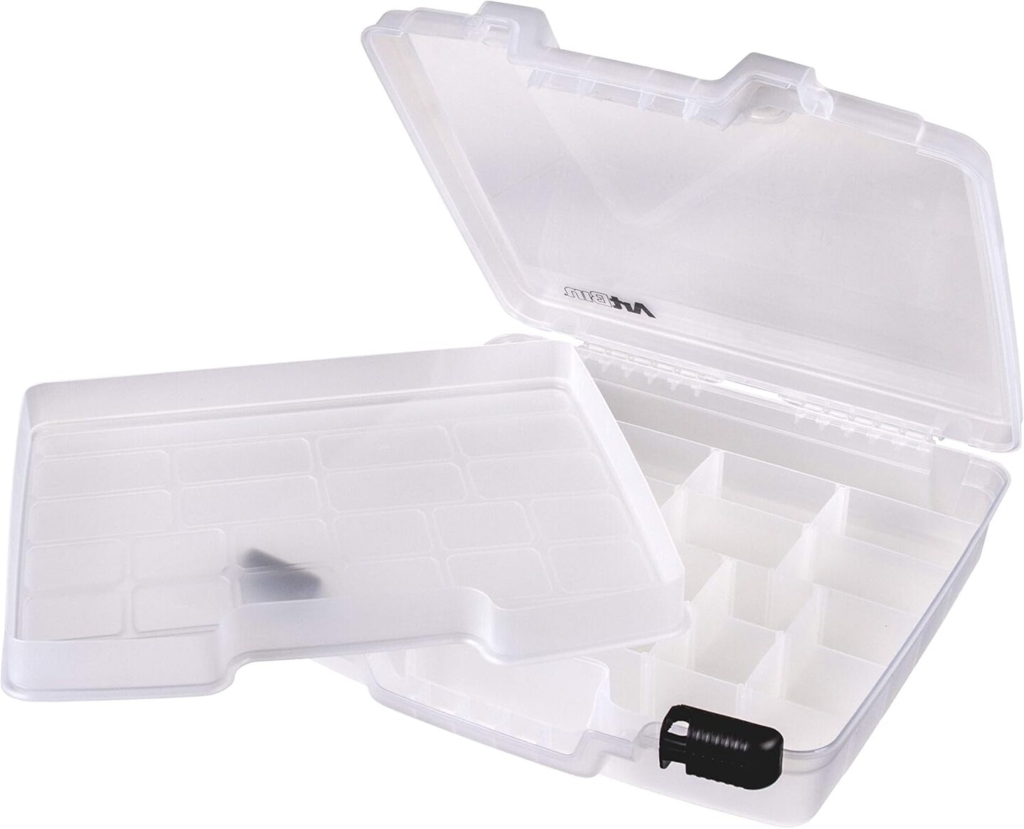 6962AB Quick View Deep Base Carrying Case with Removable Dividers and Tray, Portable Art &#x26; Craft Storage Box, 15&#x22;, Clear