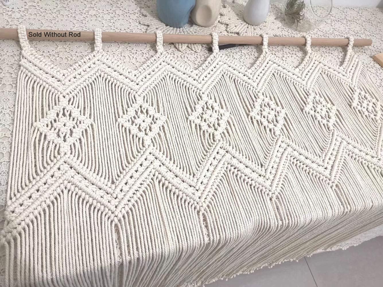 Macrame Doorway Curtains Wall Hanging Window Curtain Panels Closet Room Divider Boho Wedding Decor Backdrop Macrame Valance Boho Kitchen Valance 33.4&#x27;&#x27;W x 35.4&#x27;&#x27;H (Ivory White)