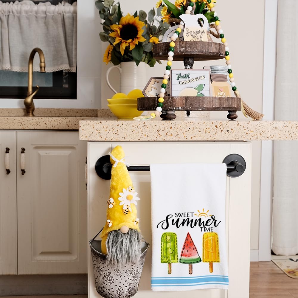 Popsicle Hello Summer Kitchen Towels Dish Towels Set of 2,Blue Stripes Ice Cream Hand Towels 18x26 Inch Drying Dishcloth,Farmhouse Home Seasonal Holiday Summer Decorations