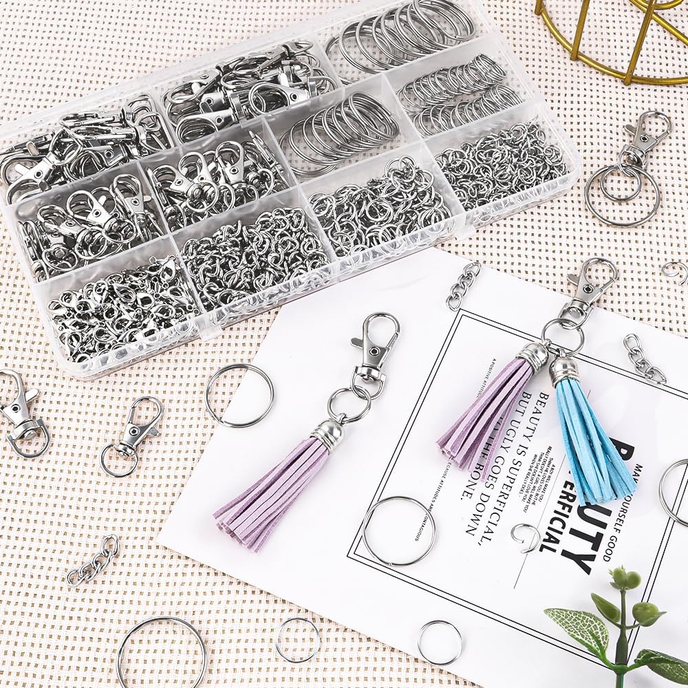 360pcs Keychain Kit Silver Metal Keychain Clips Hooks with Key Rings Lobster Claw Clasps Key Chain Accessories for Lanyard Bracelets Making Crafts