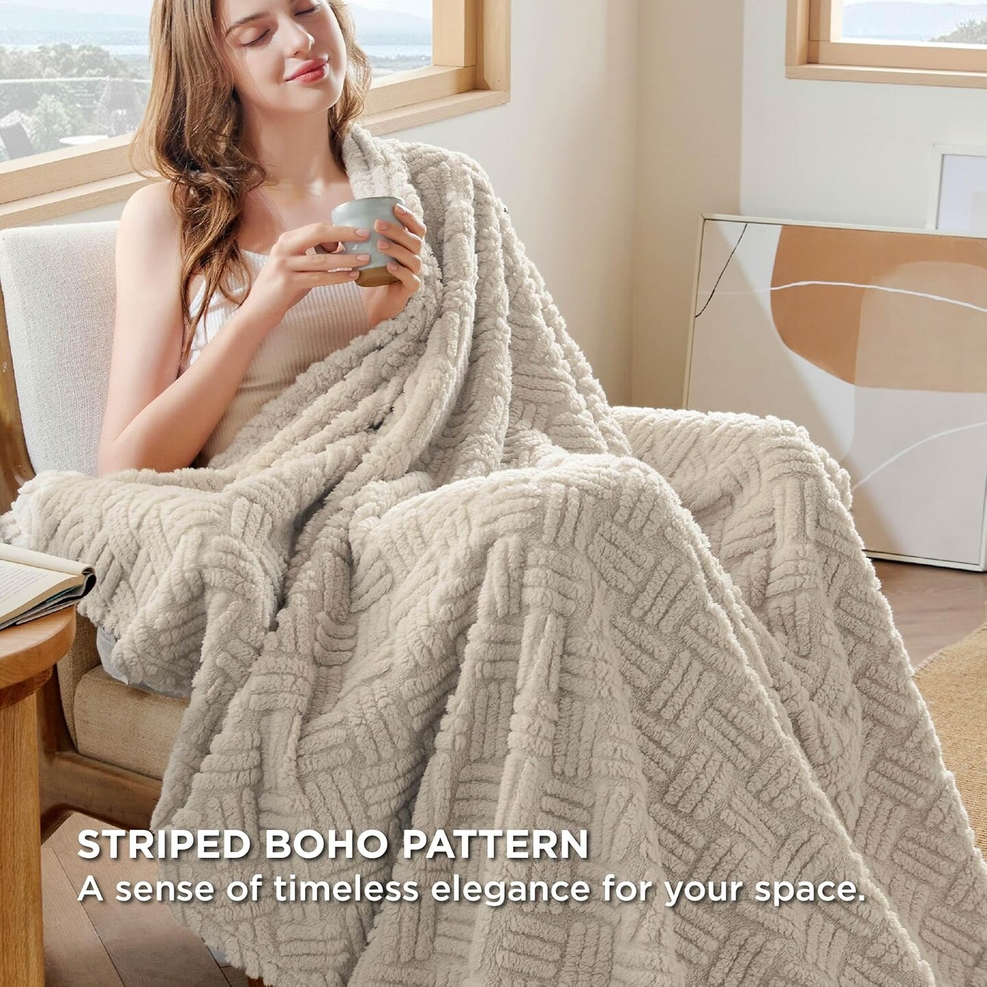 Beige Throw Blanket for Couch - Super Soft Cozy Blankets for Women Girls, Cute Small Fleece Gift