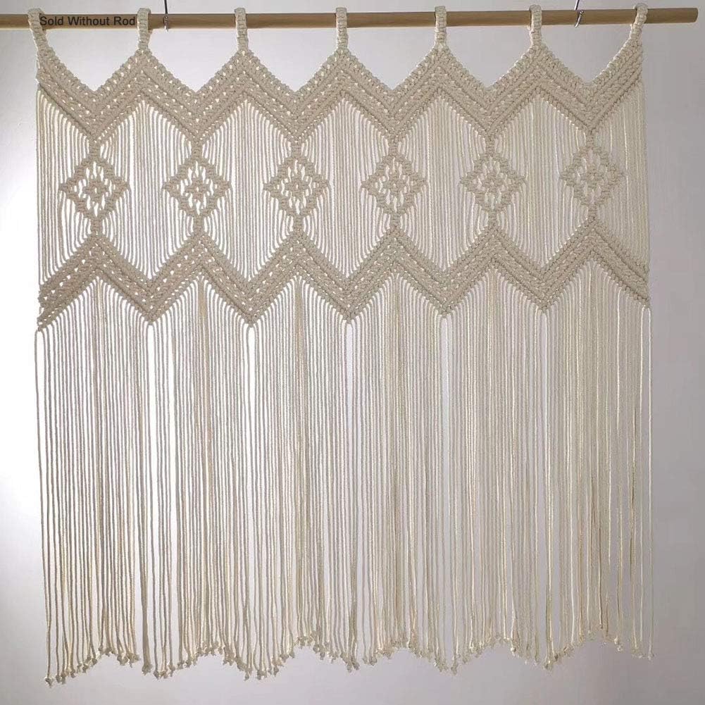 Macrame Doorway Curtains Wall Hanging Window Curtain Panels Closet Room Divider Boho Wedding Decor Backdrop Macrame Valance Boho Kitchen Valance 33.4&#x27;&#x27;W x 35.4&#x27;&#x27;H (Ivory White)