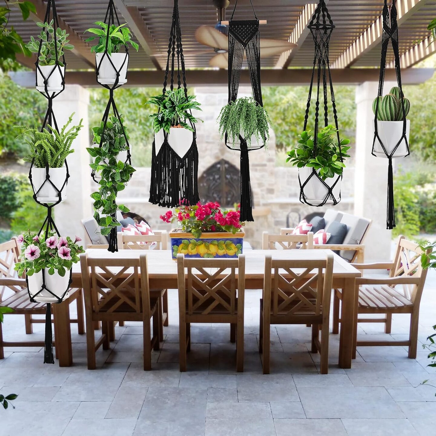 Macrame Plant Hangers, 6Pack Hanging Planters for Indoor Plants w/ 6 Set Hangers Kit Handmade Macromay Plant Hangers Indoor Flower Pots Holder Stand for Boho Home D&#xE9;cor (POTS NOT Included)