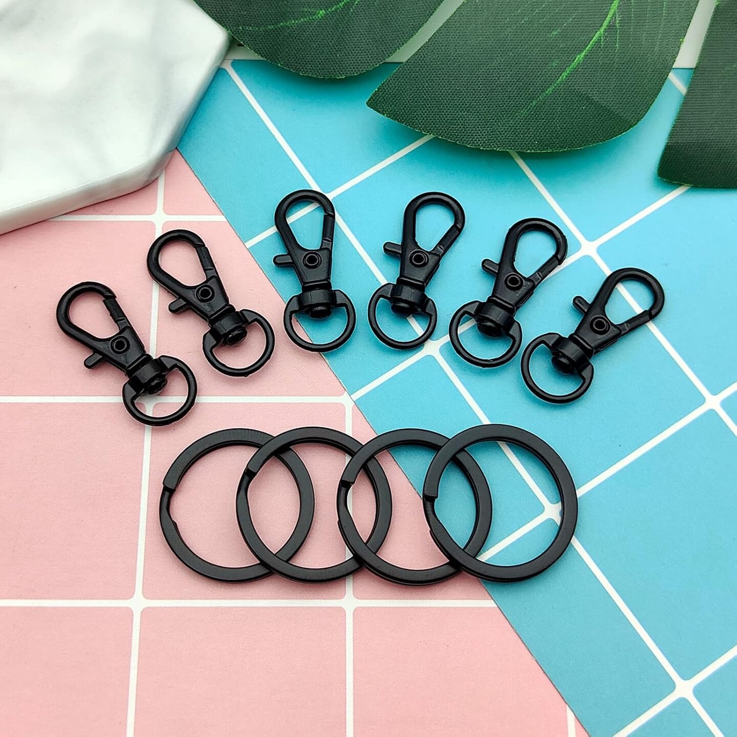 80pcs Swivel Snap Hooks and Key Rings Set, Black Swivel Clasps Lanyard Lobster Claw Clasps Metal Hooks Key Chain for Keychain/Crafts/DIY Jewelry Making/Purse and Crafting