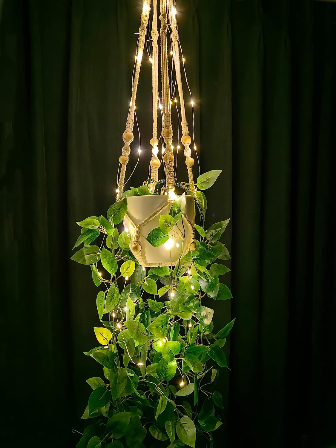 Macrame Plant Hanger with Fake Vines Faux Hanging Planter for Wall Ceiling Bedroom Bathroom Kitchen Office Boho Decor Indoor