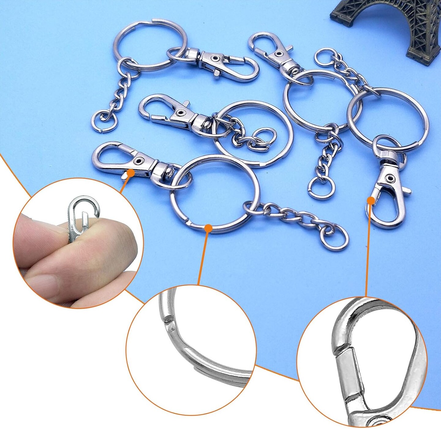 150Pcs Swivel Snap Hook Set,Stainless Steel Split Key Rings with Chain and Jump Rings Bulk for Keychain Lanyard,Crafts Supplies