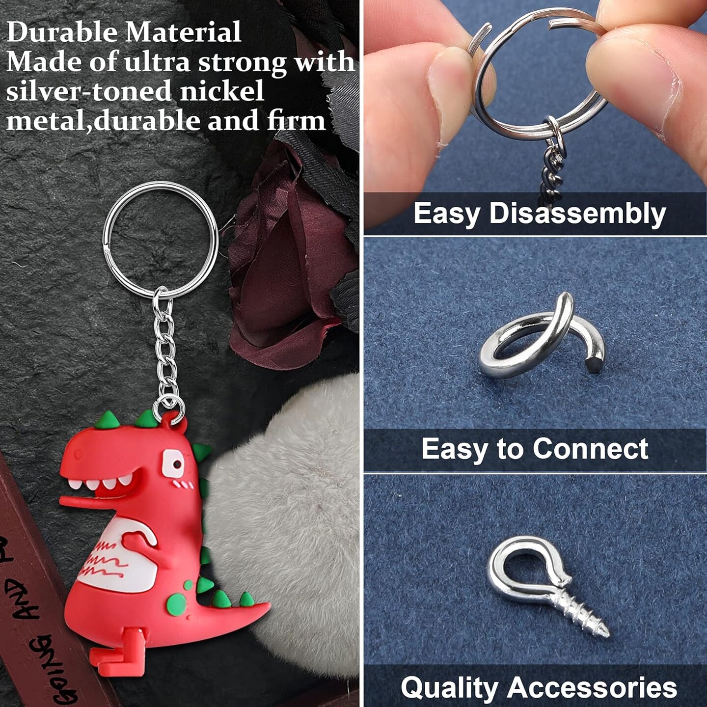 600Pcs Keychain Rings - 25mm Rings, Keys Jumps Including Chain &#x26; 200 Screw Eye Pins - Set for Resin Crafts