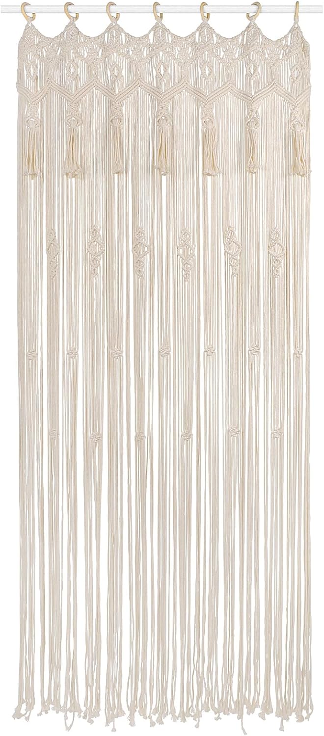 Macrame Curtains 79 x 37 Inch Boho Curtains Backdrop with Tassels Handmade Cotton Macrame Door Wall Hanging Window Curtain for Bedroom Closet Home Wedding Bohemian Decor