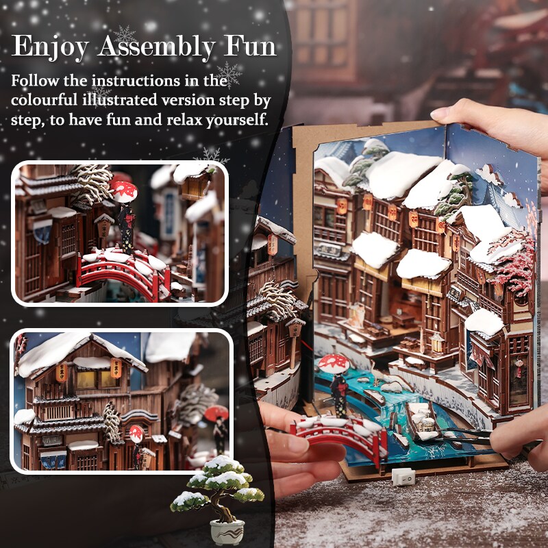 Kyoto Snow Whisper DIY Book Nook Kit with LED Light, Japanese