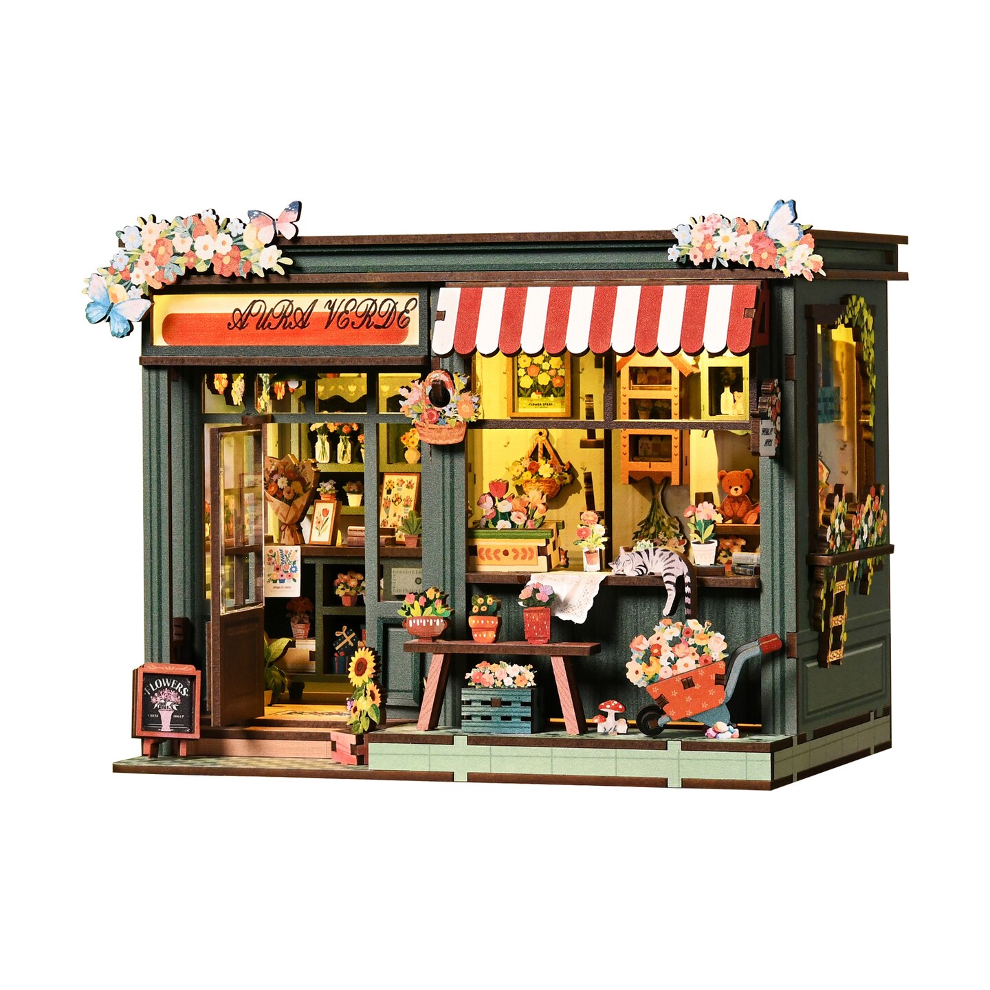 DIY Miniature Flower Shop Kit, Book Nook Style Mini House with LED