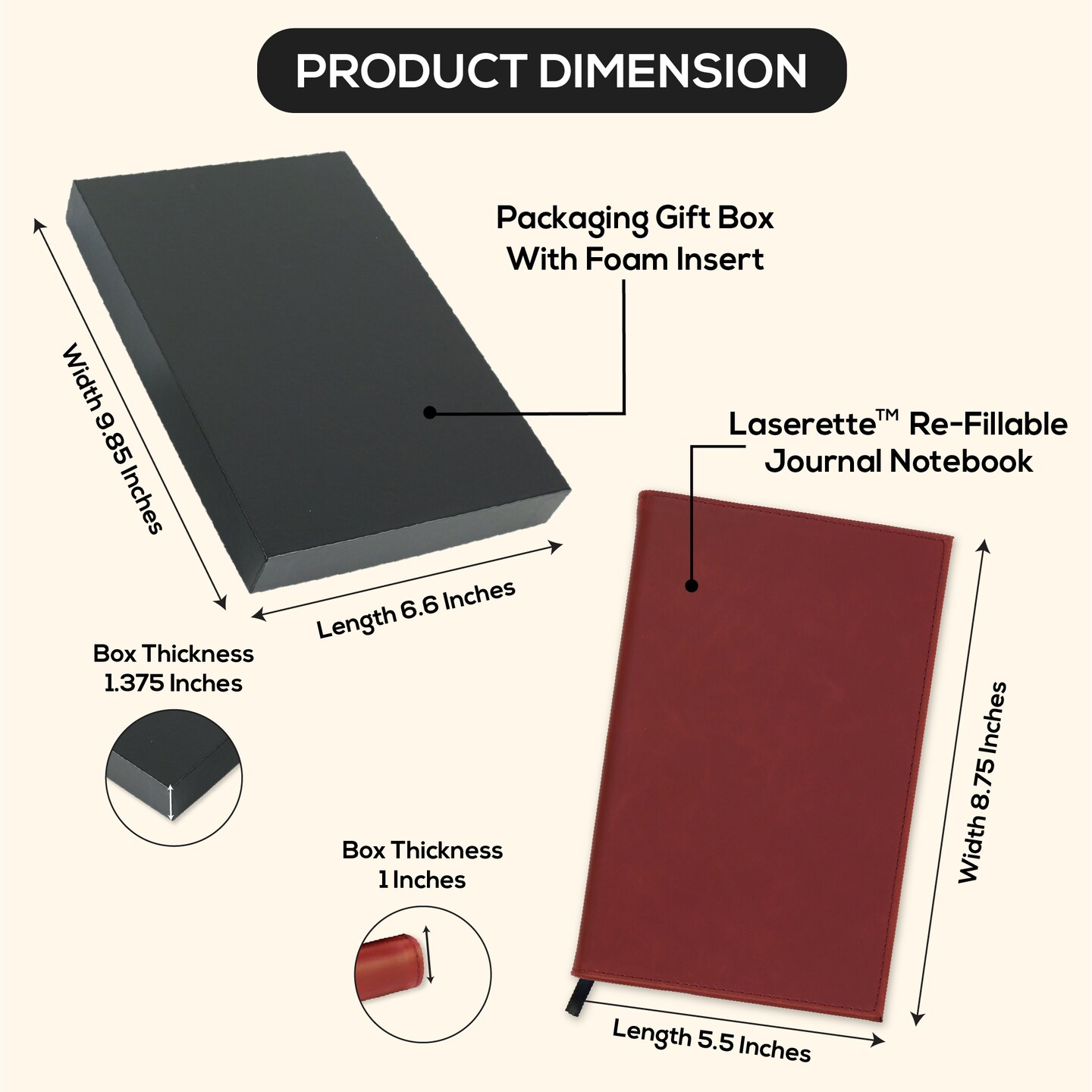 MakerFlo Laserette™ Journal Notebook – Pack of 12 Engravable and Refillable Vegan Leather Journal with Lined Pages and Gift Box, Wholesale & Bulk