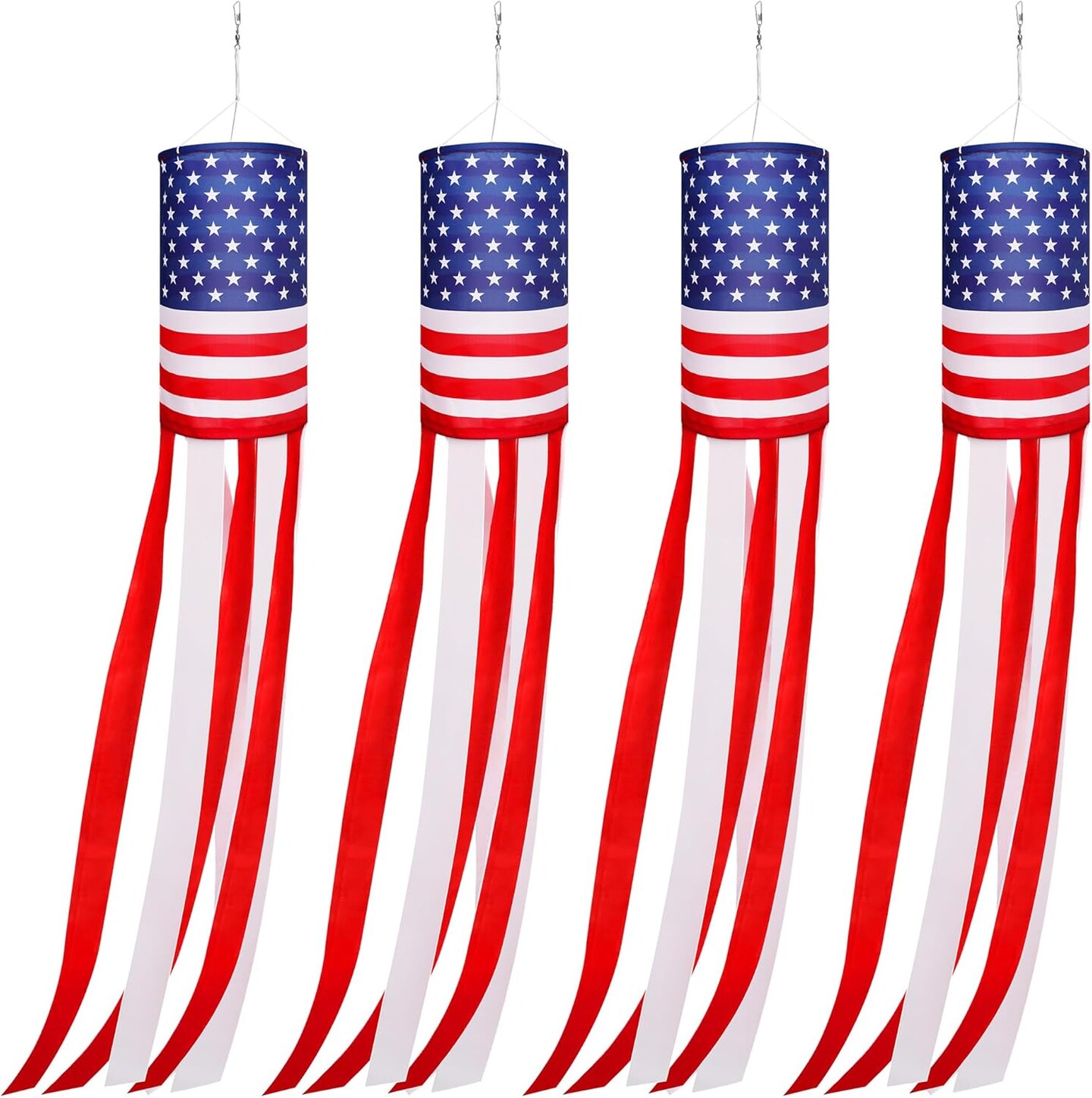 4Pcs American US Flag Windsock Stars and Stripes for Flag Day and 4th of July Decorations Outdoor
