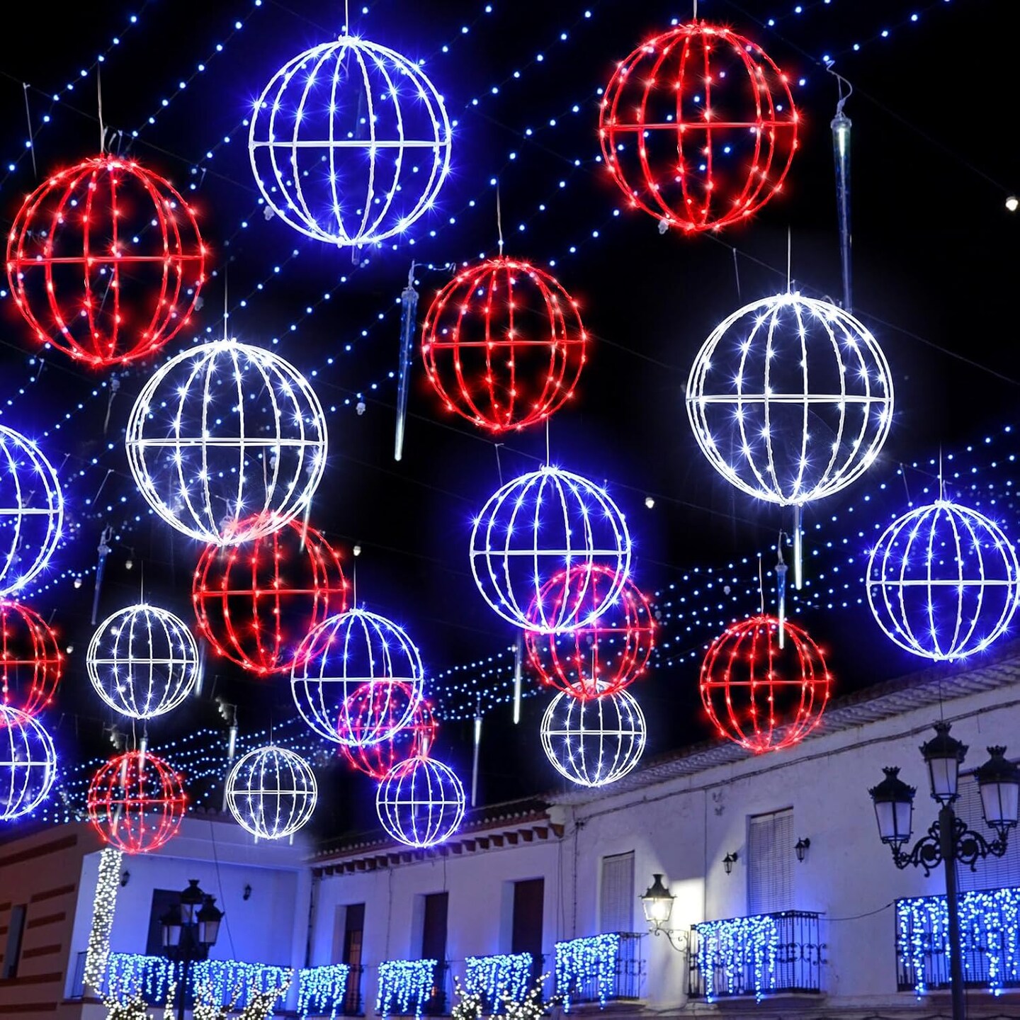 4th of July Decorations Outdoor 6 Pack Red White Blue Ball String Light