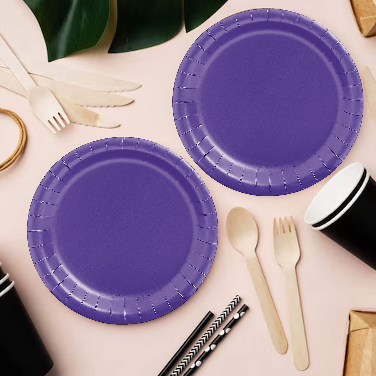 24 Count Purple Color Paper Dessert Plates for Birthday Wedding Party 7"