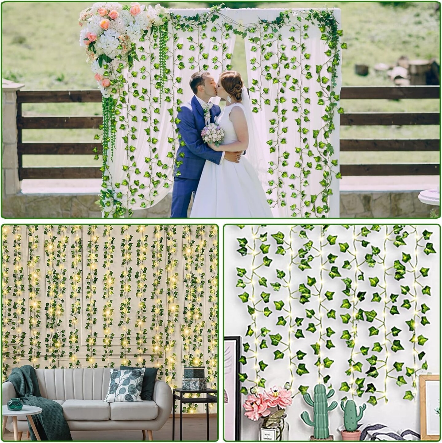 12 Pack 84Ft Hanging Vines, 100 Lights Timer Plants Greenery Garland