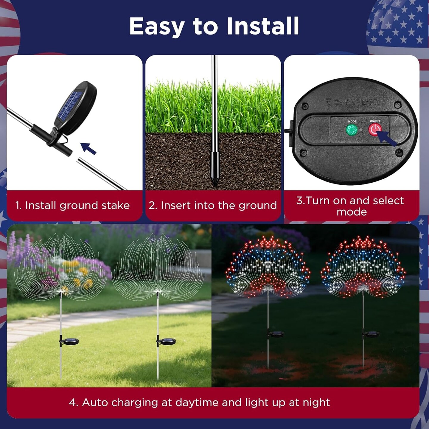 4th of July Decorations Solar Lights Outdoor