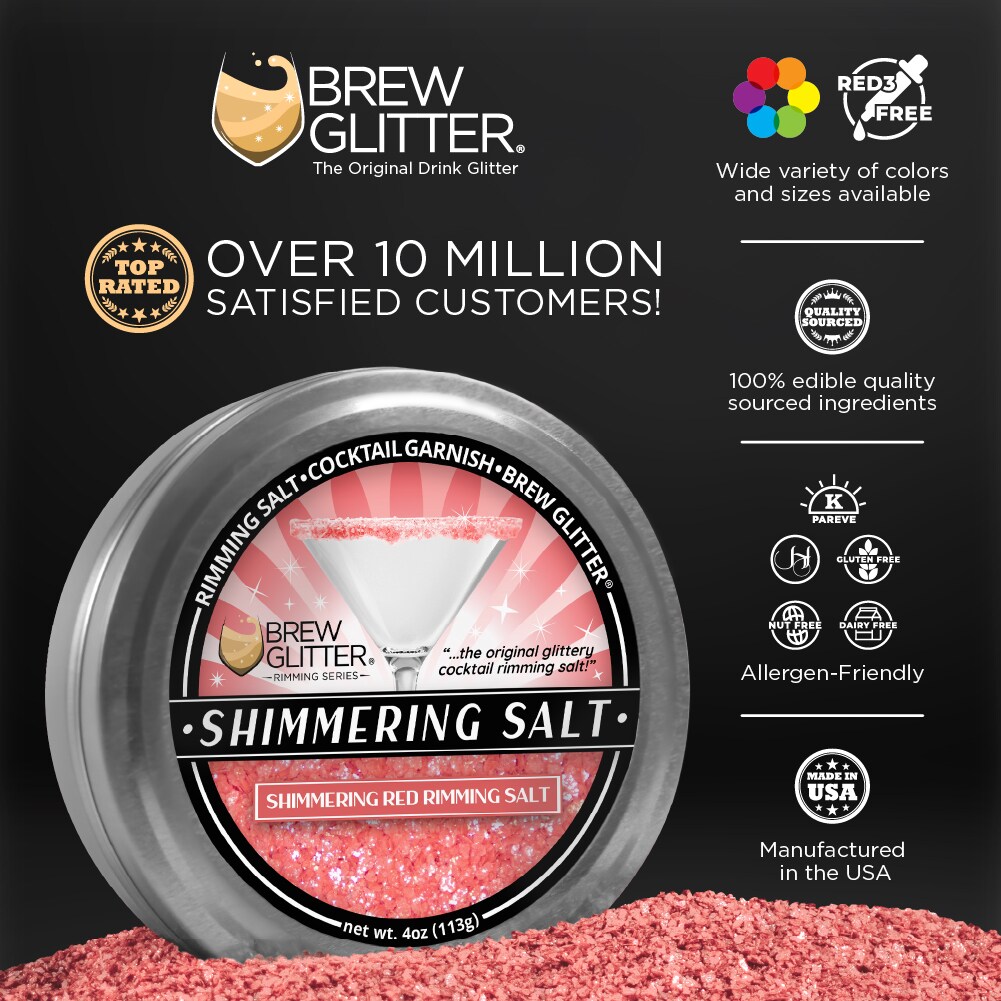 Brew Glitter - Shimmering Red Rimming Salt (4oz, 1x Bar Tin) Edible Glitter Blended Cocktail Garnish for Mixed Drinks and Beverages